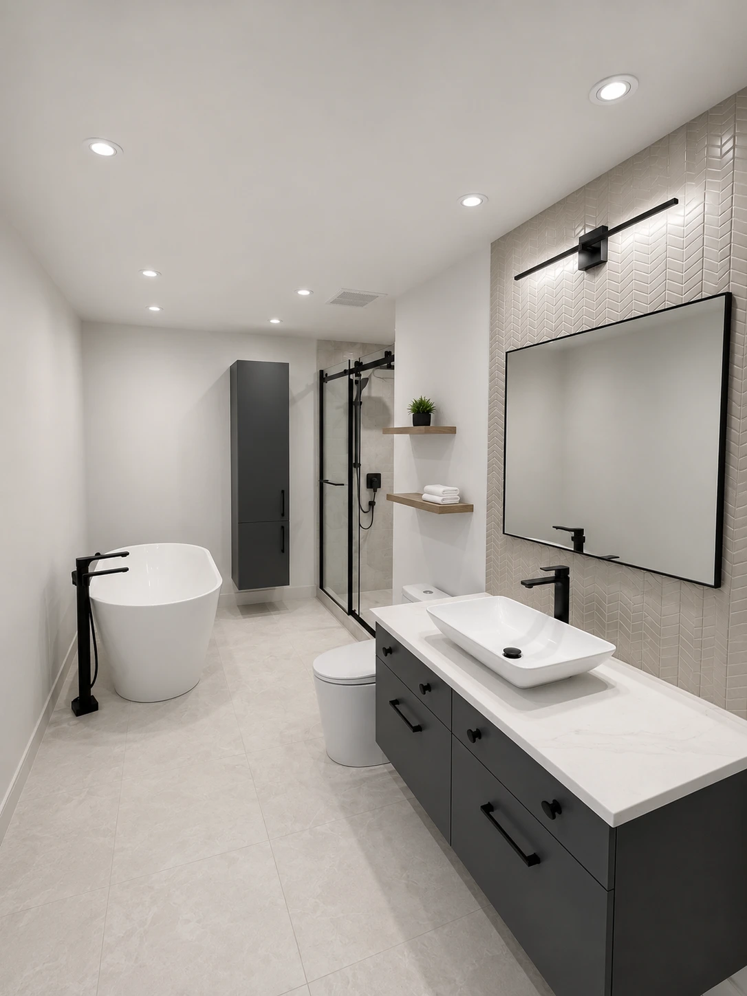 Salle de bain complète — vanité suspendue
